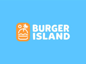 Read more about the article Burger Island, burger delivery platform line art logo design